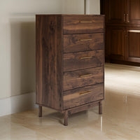Dark Brown Tall Dresser with Gold Handles and Tapered Legs