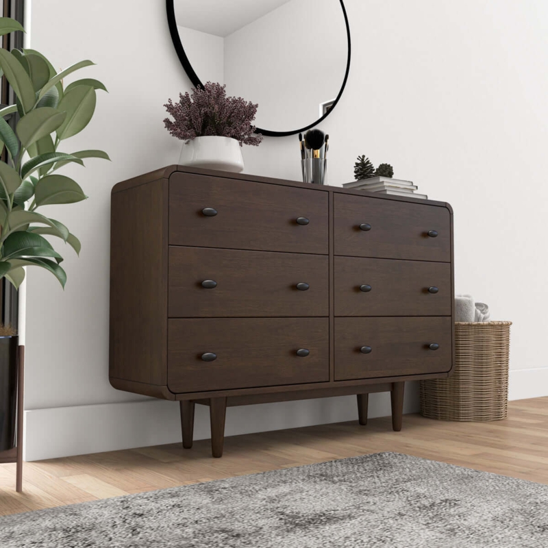 Dark Brown Wood Dresser on Tapered Legs for Bedroom Storage