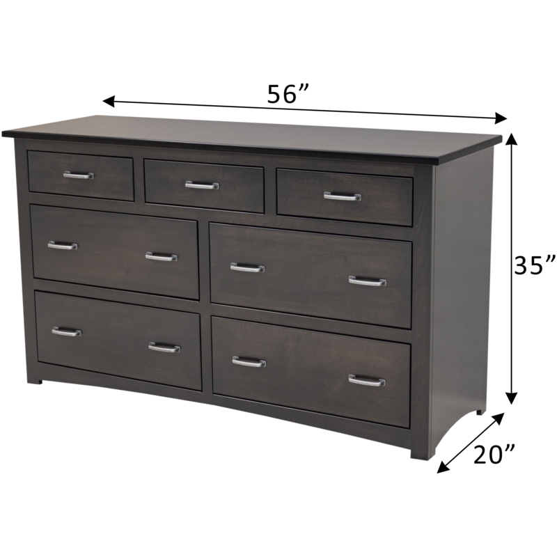 Dark Charcoal Seven Drawer Dresser with Matte Finish and Silver Pulls