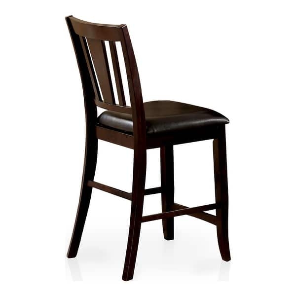 Dark Espresso Wood Counter Stool Vertical Slat Back Padded Seat