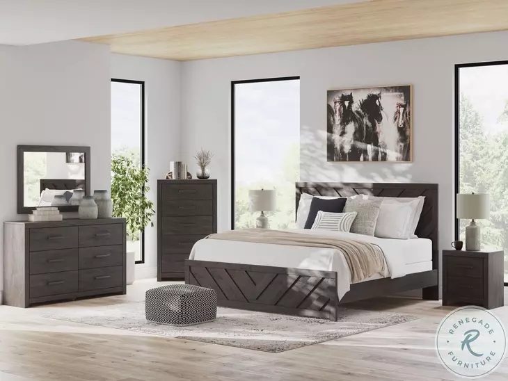 Dark Gray Six Drawer Dresser Dark Finish Chevron Pattern