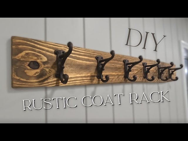 Dark Walnut Stain Wall Mounted Coat Rack Ornate Metal Hooks