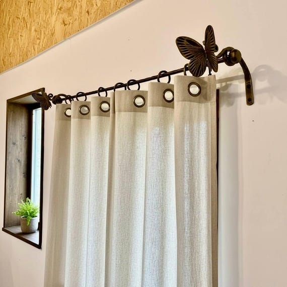 Decorative Curtain Rod with Whimsical Antique Bronze Butterfly Finials