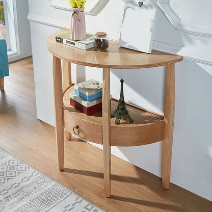 Demilune Console Table Light Brown Wood Center Drawer Mid-Century Entry