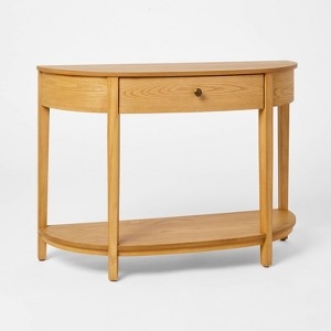 Demilune Console Table Natural Wood with Single Drawer