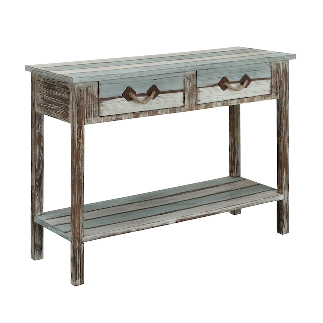 Distressed Console Table with Multi-Toned Planks & Rope Pulls