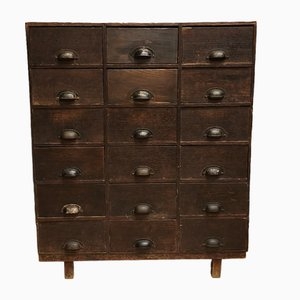 Distressed Dark Wood Apothecary Chest with Cup Pulls
