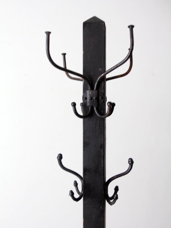 Distressed Industrial Coat Rack Square Post Tiered Hooks