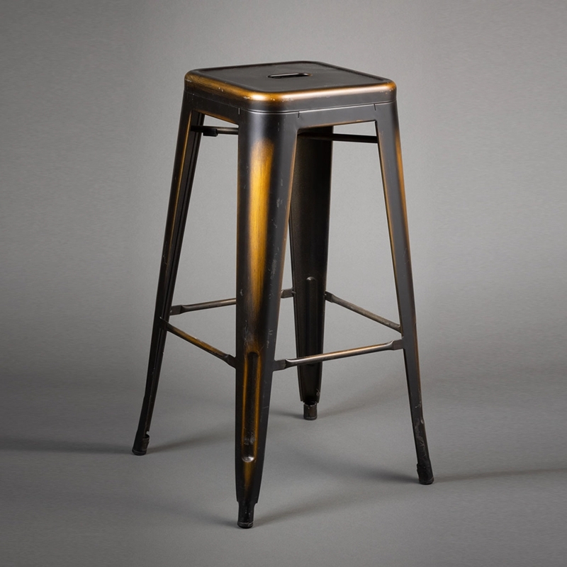 Distressed Metal Bar Stool with Copper Rub-Through Finish