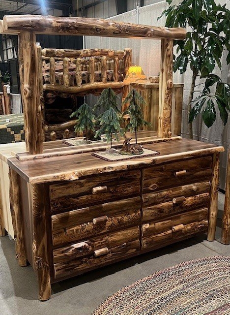 Double Dresser Bark On Posts Live Edge Top Mirror