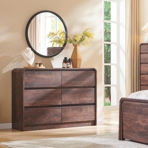 Double Dresser Brown Styling Rounded Corners Recessed Pulls Scandinavian