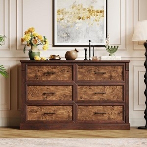 Double Dresser Burl Wood Pattern Contrasting Tones Rustic Traditional