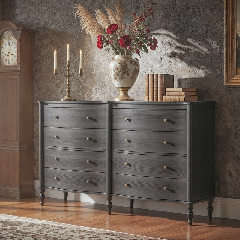 Double Dresser Charcoal Curved Front Traditional Vintage