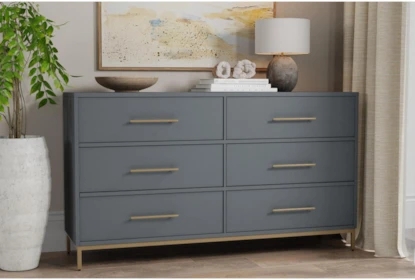 Double Dresser Charcoal Grey with Elevated Gold Metal Frame