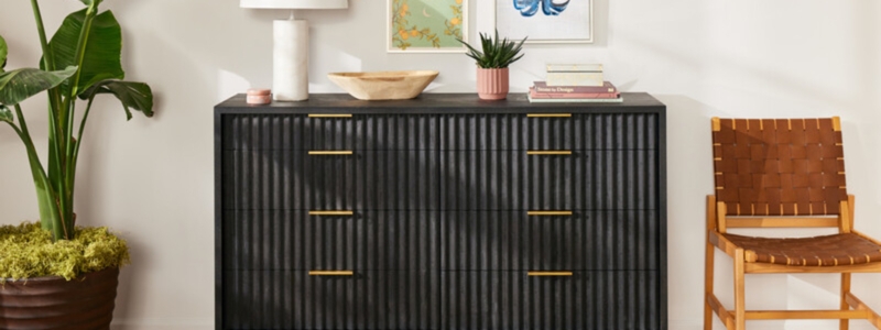 Double Dresser: Contemporary Black Fluted Dresser Gold Bar Pulls