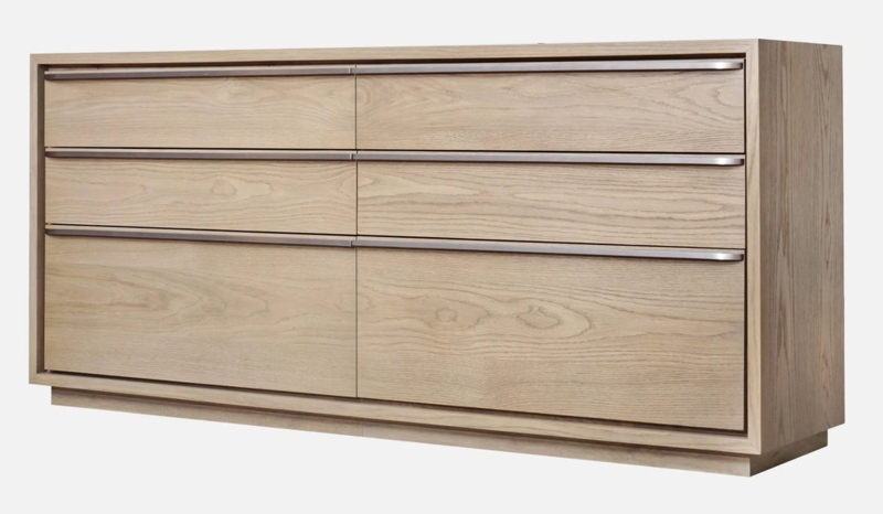 Double Dresser Continuous Metal Pulls and Plinth Base, Modern Coastal Light Wood