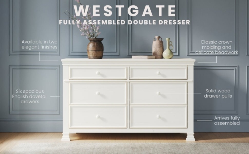 Double Dresser, Crown Molding, Vintage Linen Finish, Traditional Style