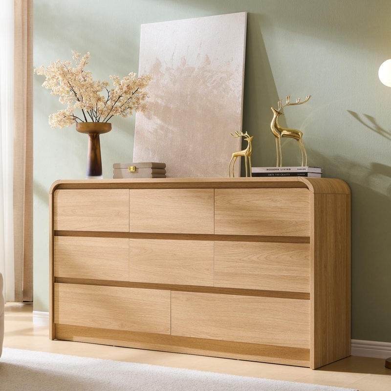 Double Dresser Curved Profile Handleless 8 Drawer Storage Chest Plinth