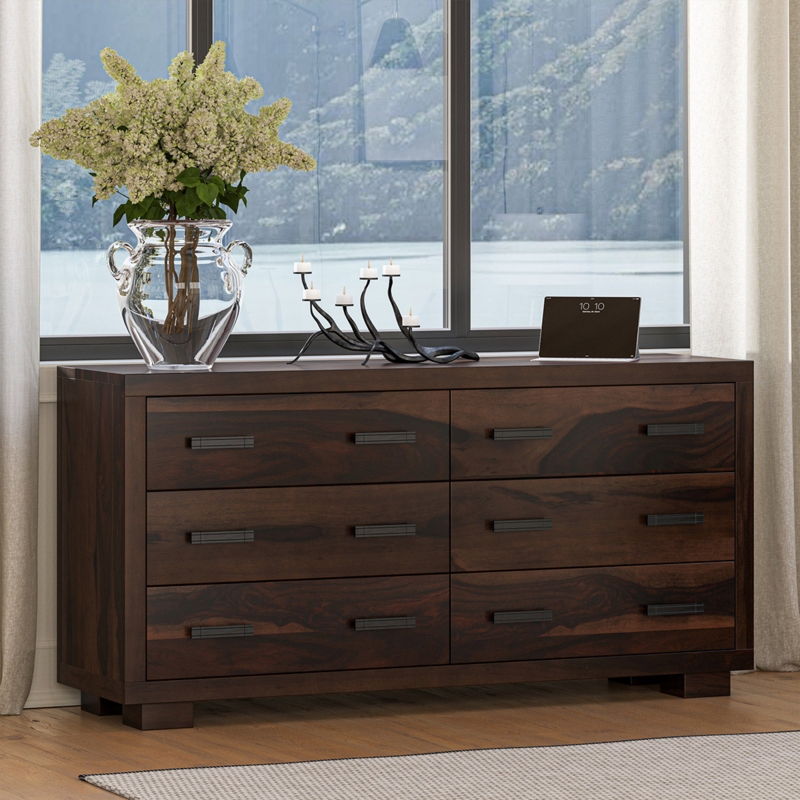 Double Dresser Dark Espresso Extra Long Silhouette Rustic Modern Style