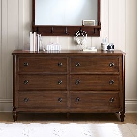 Double Dresser Dark Walnut Finish Turned Feet Classic Storage Classic