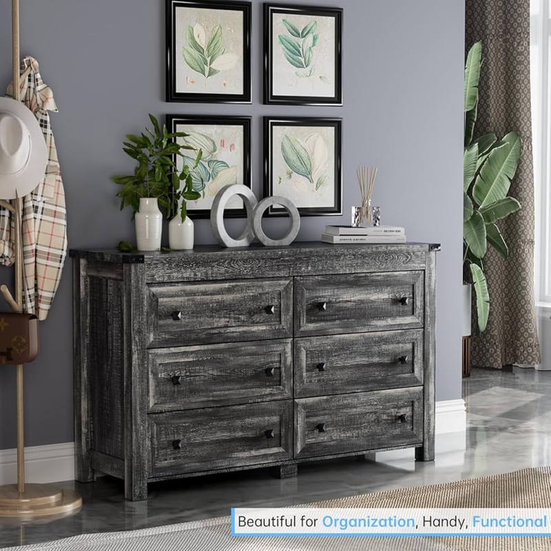 Double Dresser Distressed Grey with Framed Drawer Fronts