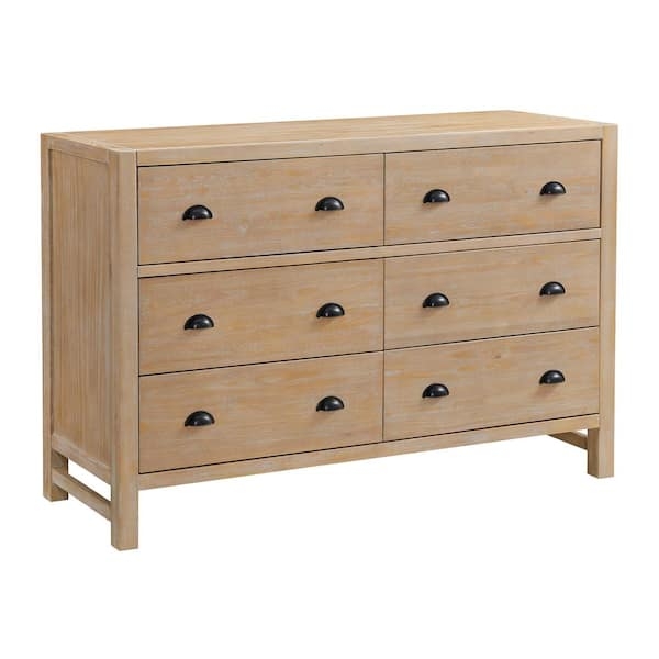 Double Dresser Driftwood Wood Six Drawer with Black Bin Pulls