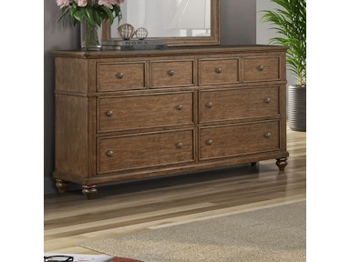 Double Dresser Eight-Drawer Traditional with Turned Bun Feet