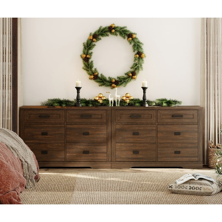Double Dresser, Extra Long Profile, Twelve Drawers, Rustic Finish