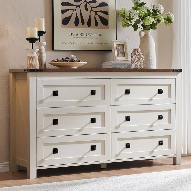 Double Dresser Farmhouse Two Tone Design Black Metal Hardware