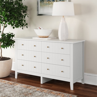 Double Dresser featuring Ribbed Fronts, Gold Knobs, Mid-Century Modern