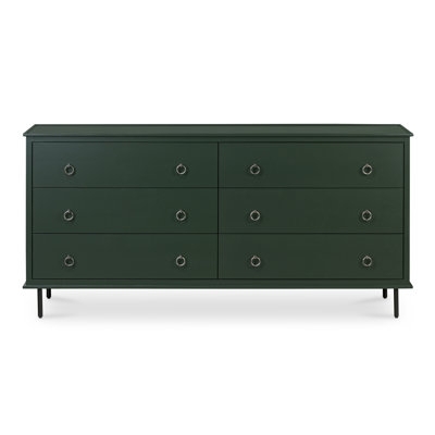 Double Dresser Forest Green Finish Gold Ring Pulls Modern Traditional