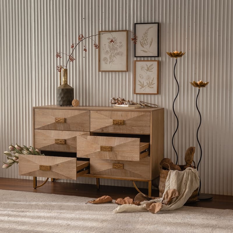 Double Dresser Geometric Drawer Fronts with Gold Metal Base