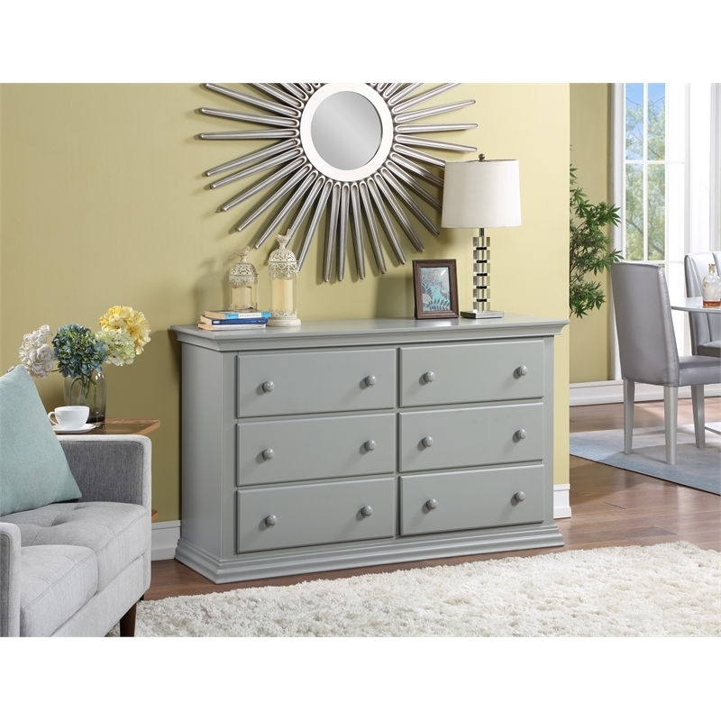 Double Dresser, Gray Finish, Molded Base, Styling with Sunburst Mirror