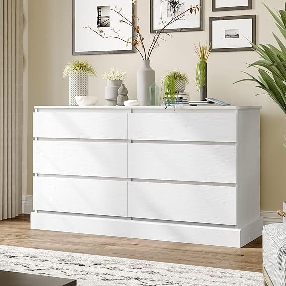 Double Dresser Handle-Less White Seamless Wide Top Base