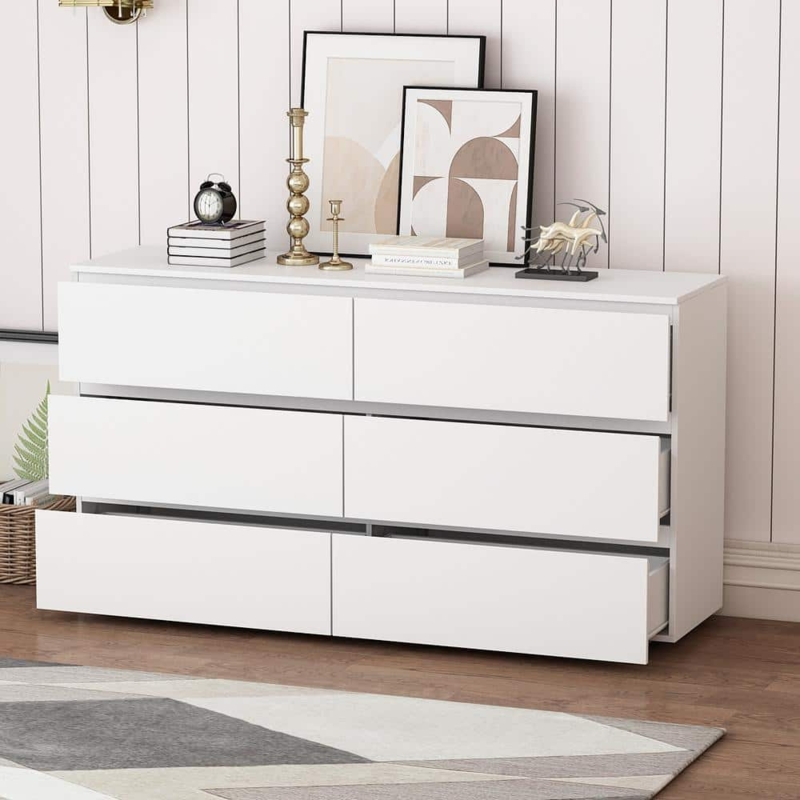 Double Dresser Handleless Design Six Drawers Minimalist White