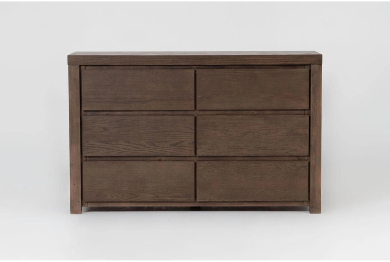 Double Dresser Handleless Wood Chest Chunky Frame Dark Brown Stain