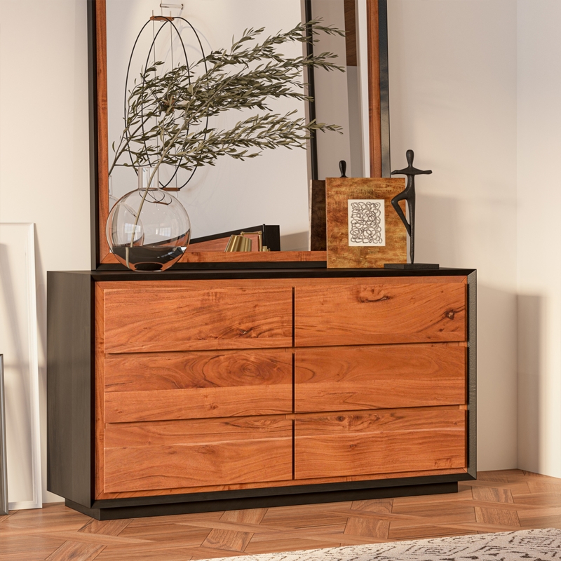 Double Dresser Honey Wood Charcoal Frame Handle-Less