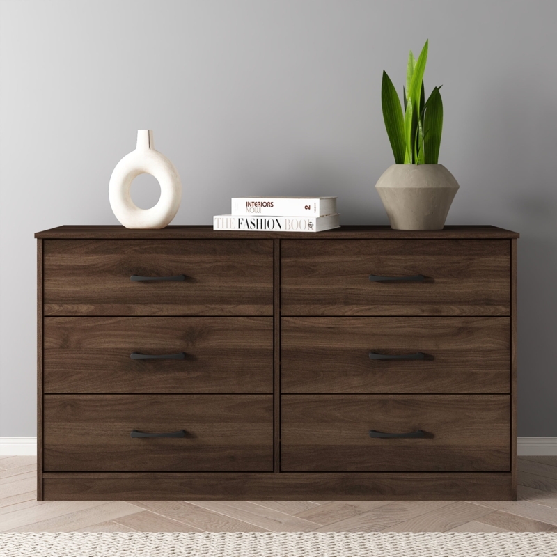 Double Dresser in Dark Walnut Finish with Slim Black Pulls