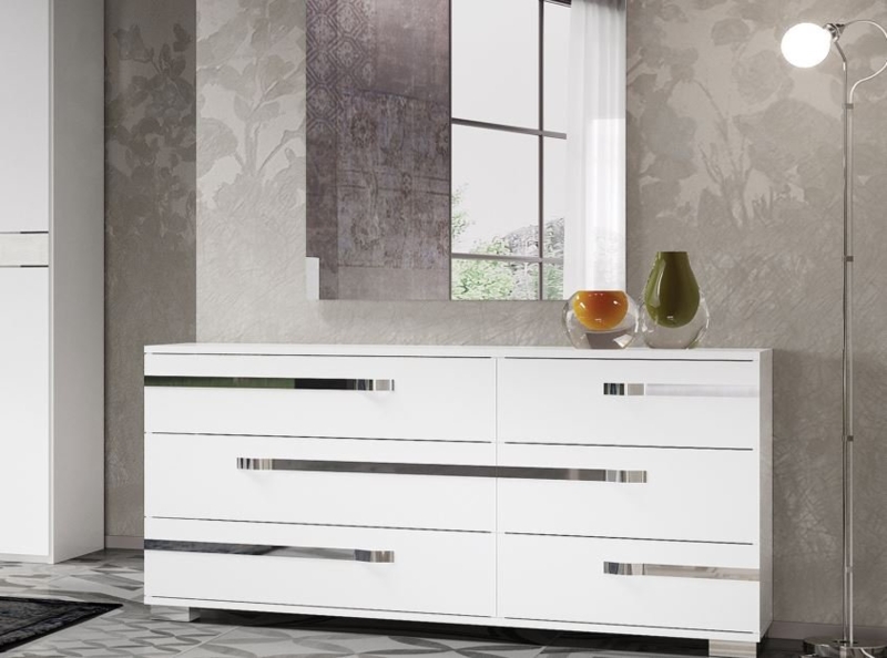 Double Dresser in Glossy White with Chrome Wave Shaped Pulls