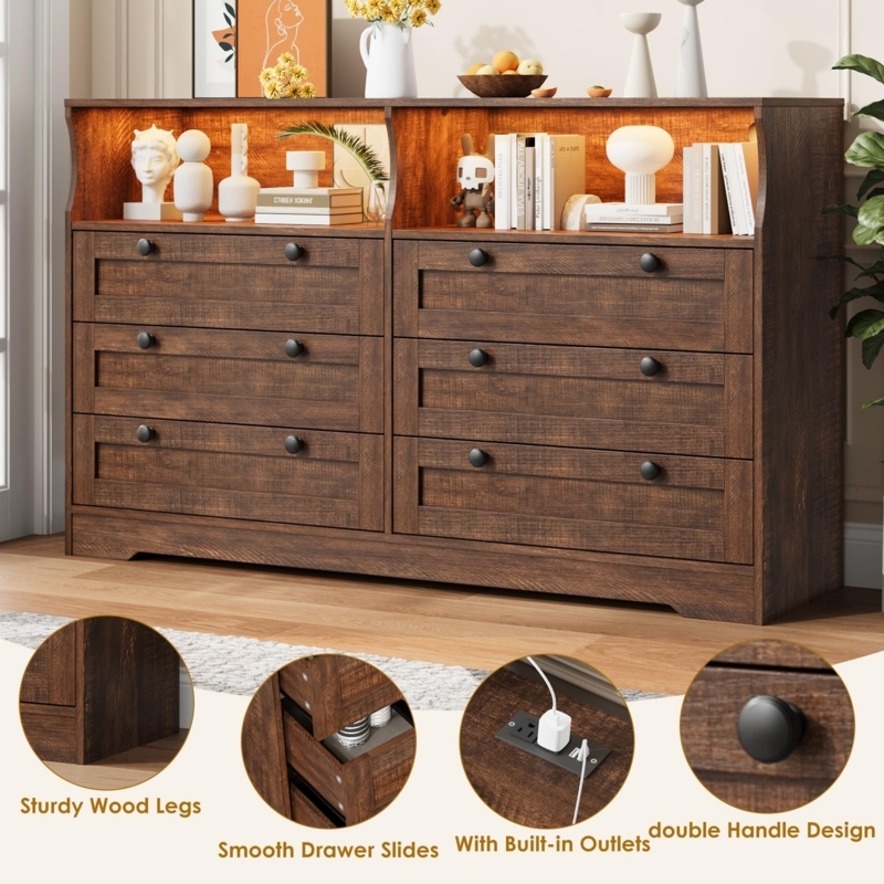 Double Dresser Integrated Lighting Illuminated Hutch Charging Station