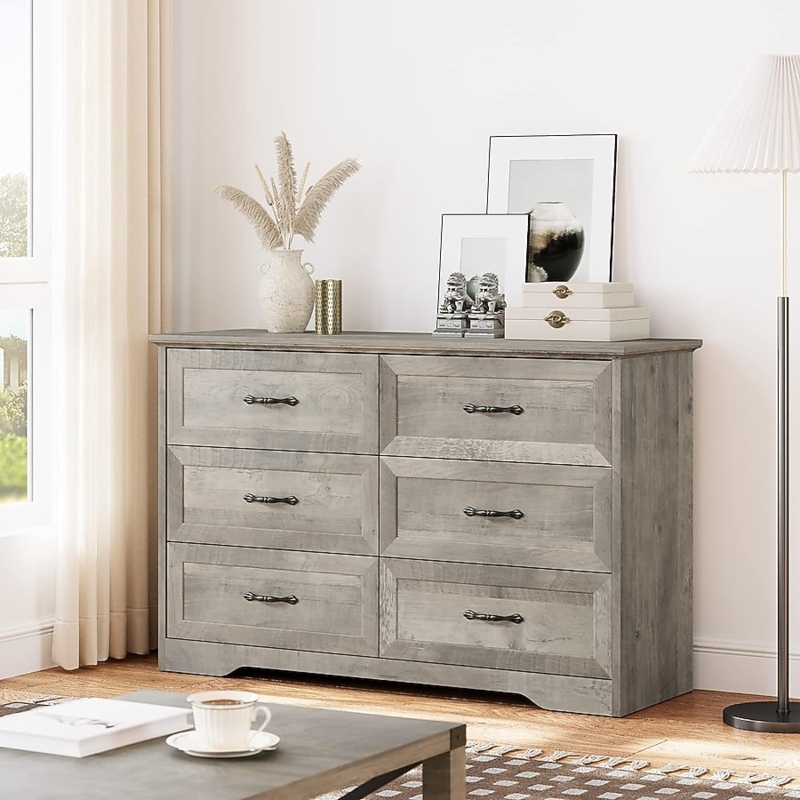 Double Dresser Light Grey with Beveled Drawer Fronts