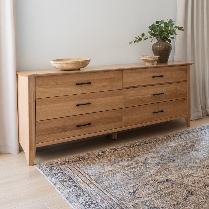 Double Dresser Light Oak Transitional Slim Black Pulls