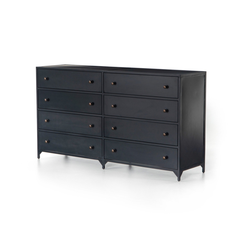 Double Dresser Matte Black Metal Eight Drawers Round Knobs