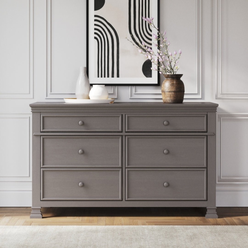 Double Dresser, Matte Gray Finish, Bracket Foot Detail