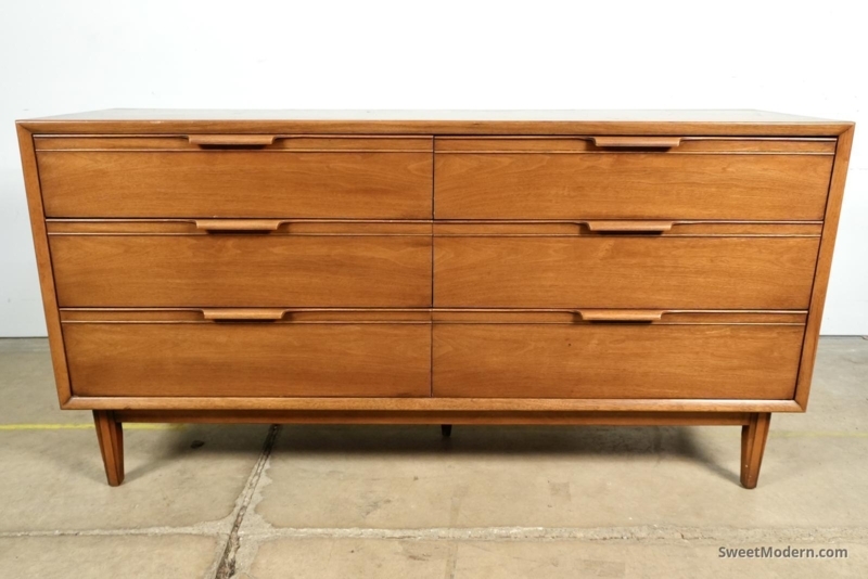 Double Dresser Mid-Century Inline Wooden Pulls Honey Oak