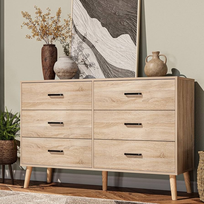 Double Dresser Mid Century Oak with Tapered Dowel Legs