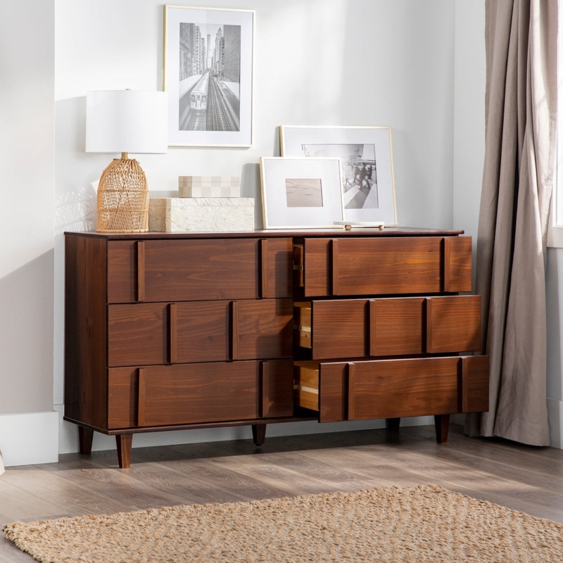 Double Dresser Mid-Century Walnut Vertical Slat Pulls