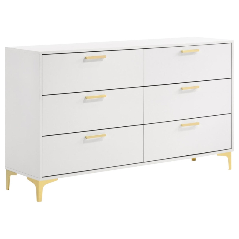 Double Dresser Modern White Gold Flared Legs Thin Pulls