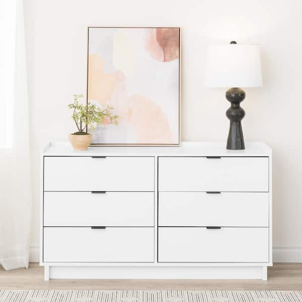 Double Dresser Modern White Slim Black Pulls Platform Base