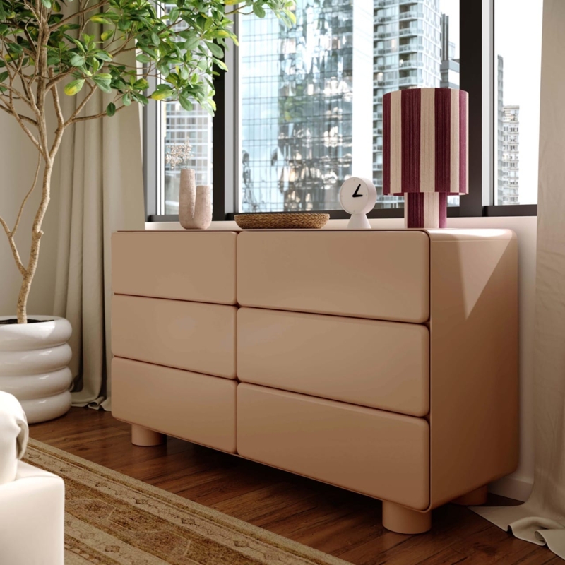 Double Dresser Padded Drawer Fronts, Handleless Minimalist Design